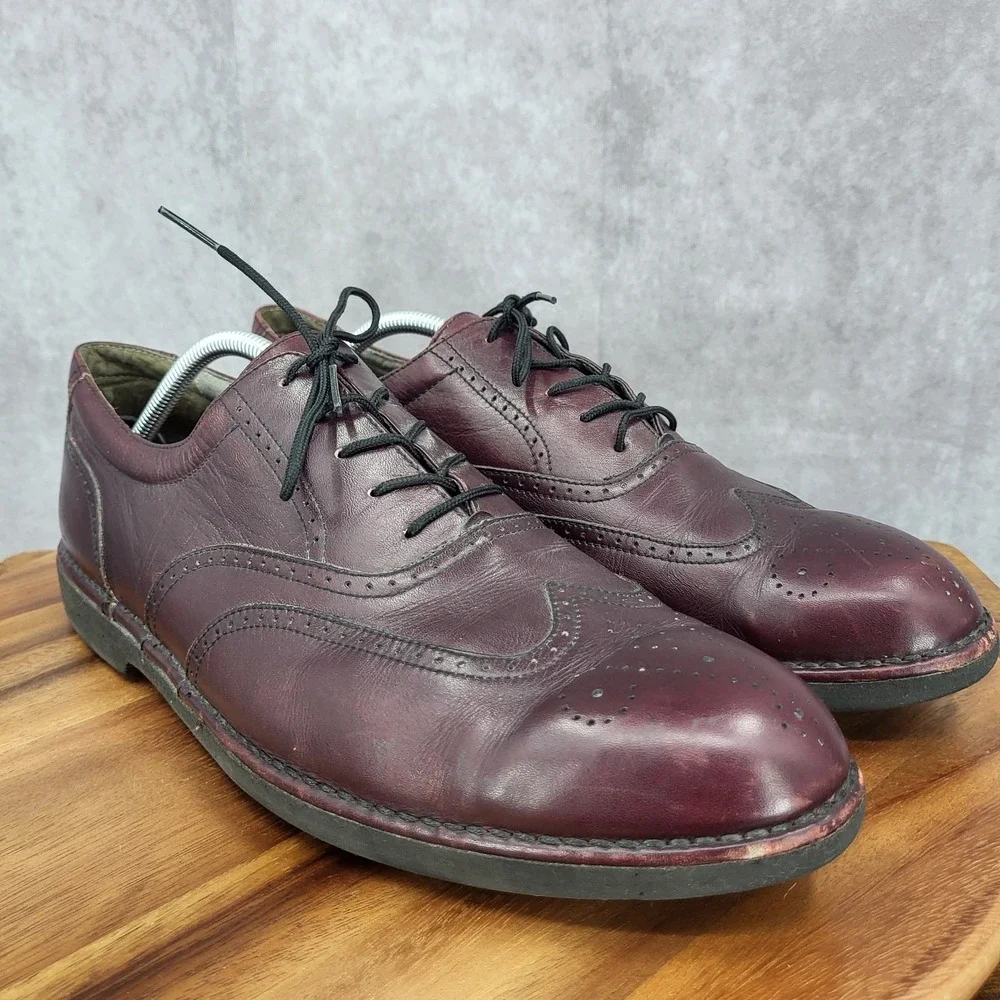 DresSports Rockport Oxford Shoes Mens 11.5 Burgundy Leather Wingtip Brogue Dress